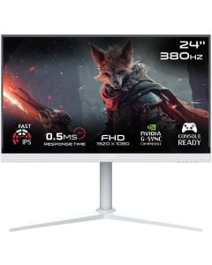 شاشة ألعاب GAMEON Artic Pro Series مقاس 24 بوصة FHD سريعة IPS بدقة 1920 × 1080 ومعدل تحديث 380 هرتز ووقت استجابة 0.5 مللي ثانية وتقنية NVIDIA G-Sync وAMD FreeSync، لون أبيض