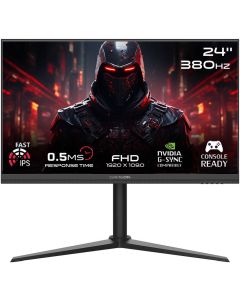 شاشة ألعاب GAMEON Midnight Pro Series مقاس 24 بوصة FHD سريعة IPS بدقة 1920 × 1080 ومعدل تحديث 380 هرتز ووقت استجابة 0.5 مللي ثانية وتقنية NVIDIA G-Sync وAMD FreeSync، لون أسود