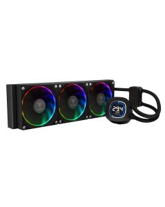 مبرد سائل GAMDIAS CHIONE M4-360 أسود، 360 مم AIO، شاشة LCD دوارة 2.1 بوصة، 3 مراوح ARGB PWM 120 مم، مشعاع 32 مم، متوافق مع LGA1700/AM5