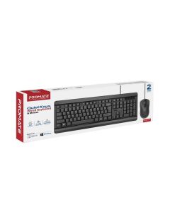 Promate Combo-CM6 Wired Keyboard and Mouse Combo, Ergonomic Full-Size Quiet Keyboard with Palm Rest, 1200 DPI Ambidextrous Mouse, Spill-Resistant Design, English/Arabic Layout