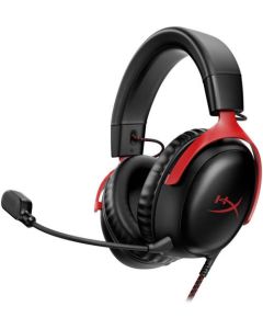 HyperX Cloud III Wired Gaming Headset Noise Cancelling Angled 53mm Drivers With LED Mic Mute Indicator Compatible with PC / PS5 / PS4 / Xbox Series 10Hz-21kHz Frequency Response Black/Red-Black Red