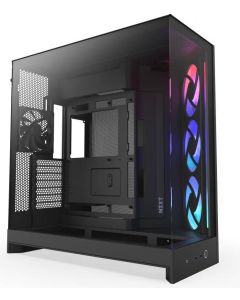 كيس NZXT H9 Flow RGB باللون الأسود – كيس متوسط الحجم بمراوح RGB، تصميم يركز على تدفق الهواء مع زجاج بانورامي مقوى