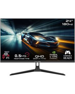 شاشة ألعاب GAMEON Pro Series مقاس 24 بوصة QHD IPS 2560x1440 معدل تحديث 180 هرتز ومعدل استجابة 0.5 مللي ثانية FreeSync، تدعم مكبرات صوت PS5 ومنفذ HDMI 2.1 وHDR10 باللون الأسود