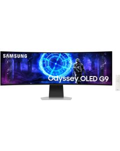 شاشة سامسونج أوديسي للألعاب المنحنية الذكية 49 بوصة G95SD G9 DQHD OLED بدقة 5120 × 1440 ومعدل تحديث 240 هرتز ووقت استجابة 0.03 (GtG) وFreeSync Premium Pro وG-Sync