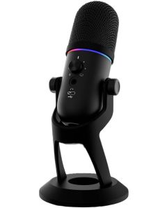 GAMDIAS PHEME M1 Super-Cardioid 14 mm Condenser Streaming Microphone, 24-bit/192 kHz, Built-in ENC, RGB Lighting, Foldable Stand, Real-Time Monitoring – Black