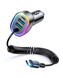 JOYROOM-CL19 60W 4-in-1 Car Charger with Coiled Type C Cable