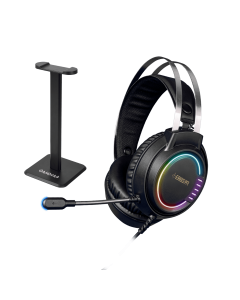 سماعة الألعاب GAMDIAS EROS M3 Elite RGB، مشغلات 50 مم، ميكروفون متعدد الاتجاهات، اتصال USB، تصميم مريح فوق الأذن، إضاءة RGB، تتضمن حامل سماعة الرأس، أسود
