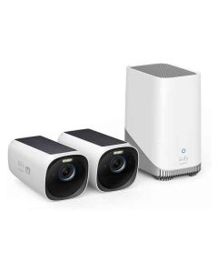 طقم كاميرات Eufy eufycam 3 باثنين كاميرا، كاميرا أمان لاسلكية خارجية، كاميرا 4K مع لوح شمسي مدمج | eufy T88713W1