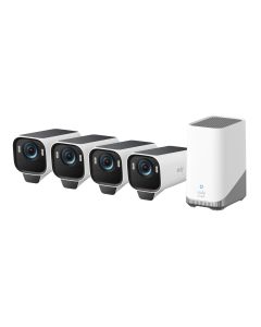 EUFY T88943W1 eufyCam S3 Pro 4-Cam Kit, Solar Security Camera Outdoor Wireless with Solar Panel, Colour Night Vision, 4K, Forever Power 2.0, Face Recognition AI