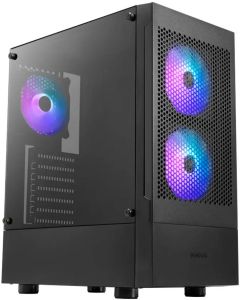 GAMDIAS TALOS E3 Mesh Black Mid Tower Gaming Case – High Airflow Mesh Front, Tempered Glass, ARGB Cooling, ATX/Micro ATX/Mini ITX Support, Liquid Cooling Re