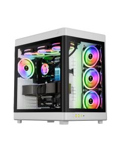 GAMDIAS NESO P1 White Full Tower Gaming Case – Tempered Glass Panels, ARGB Fans, Dual-Chamber Design, High Airflow, ATX/Micro ATX Support