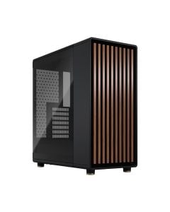 صندوق حاسوب متوسط الحجم Fractal North Charcoal بزجاج مقوى جانبي وواجهة أمامية من خشب الجوز