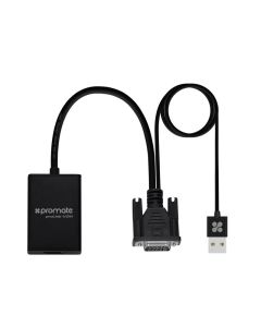 Promate proLink-V2H VGA-to-HDMI Adapter with USB Audio & Power – 1080p, 60Hz, 1.65Gbps, Plug-and-Play, Compact Design – Black