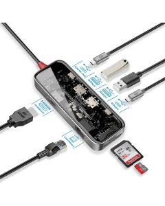 Promate 8-in 1 Transparent Ultra-Fast Multiport USB-C Hub with 100W Power Delivery ,TransHub-mini