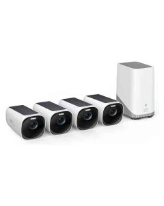 طقم كاميرات Eufy Cam3 4 كاميرات للأمان الخارجية اللاسلكية بدقة 4K مع لوح شمسي مدمج باللون الأبيض | T88733W1