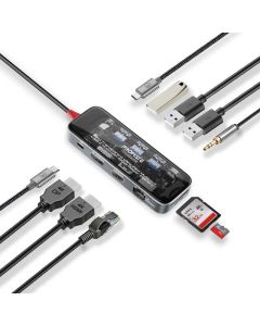 موزع ملحقات ولوحة مفاتيح Promate TransHub‑Pro USB‑C - قاعدة شفافة 11 في 1، PD 100 واط، شاشة مزدوجة بدقة 4K، شبكة LAN جيجابت