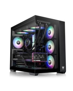 علبة Thermaltake View380TGARGB متوسطة الحجم - حجرة مزدوجة، زجاج مقسّى مزدوج، 4 مراوح ARGB بقطر 120 مم، دعم موصل مخفي