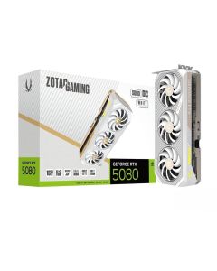 بطاقة رسومات ZOTAC GAMING GeForce RTX 5080 SOLID OC White Edition سعة 16 جيجابايت GDDR7 (ZT-B50800Q-10P) - مراوح BladeLink ثلاثية، تبريد IceStorm 3.0، PCIe 5.0، DLSS 4، دعم 4 شاشات