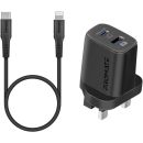 Promate 25W Power Delivery Dual Port Adapter with Ultra-Fast USB-C to Lightning Cable