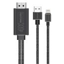 Promate MediaLink-LT Lightning-to-HDMI Cable – 4K, 60 Hz, Built-In Charging Bridge, Anti-Tangle Nylon Braid, All-in-One iOS Screen Mirror Solution – 1.8 m