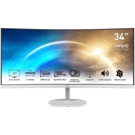 MSI PRO Curved Monitor Business & Productivity 34 inch MP341CQW UWQHD VA Display 3440 x 1440 100Hz Refresh Rate 1ms (MPRT) Response Time 1500R Curvature, 1.07b Color Support, White