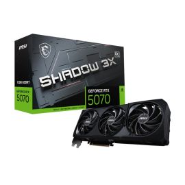 بطاقة رسومات MSI GeForce RTX 5070 12G SHADOW 3X OC، بذاكرة 12 جيجابايت GDDR7 وواجهة 192 بت PCIe Gen5، نظام تبريد ثلاثي المراوح SHADOW، كسر سرعة مصنعي، تدعم تقنيات DLSS 4 وتتبع الأشعة.