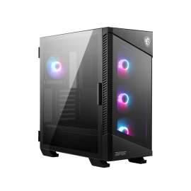 علبة كمبيوتر الألعاب MSI MPG VELOX 100R باللون الأسود، تصميم متوسط الحجم، مزودة بزجاج مقسى، 4 مراوح ARGB مثبتة مسبقًا، فتحة تهوية أمامية شبكية، تدعم لوحات الأم ATX/mATX/ITX، متوافقة مع مشعات تبريد بحجم 360 مم.