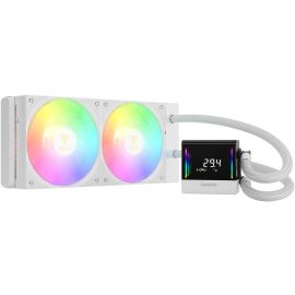 GAMDIAS CHIONE E4-240 White 240mm Digital Display ARGB Liquid CPU Cooler – Dual Infinity Mirror, Patented PWM Pump, Hidden Cable Design, Universal Socket Support