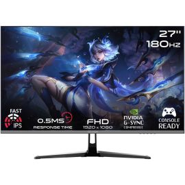 شاشة ألعاب GAMEON Pro Series مقاس 27 بوصة FHD IPS بدقة 1920 × 1080 ومعدل تحديث 180 هرتز ومعدل استجابة 0.5 مللي ثانية وتدعم PS5 ومنفذ HDMI 2.1 باللون الأسود