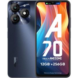 هاتف ذكي itel A70 ثنائي الشريحة بذاكرة وصول عشوائي 3 جيجابايت وذاكرة تخزين 128 جيجابايت وشبكة 4G باللون الأسود الأنيق، إصدار دولي