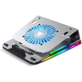 لوحة تبريد NCTS AL11R RGB من الألومنيوم للألعاب لأجهزة الكمبيوتر المحمولة - مروحة واحدة، 4 منافذ USB، 10 أوضاع RGB (لأجهزة ≤ 15.6 بوصة)