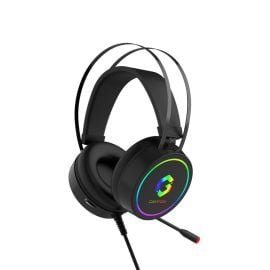 سماعة رأس للألعاب GAMEON Thunderstrike RGB، سوداء، مشغلات 50 مم، ميكروفون عازل للضوضاء، سلكية متعددة المنصات، GOT200A-DUM