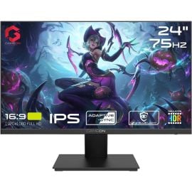 شاشة ألعاب جيم أون Basic Series FHD IPS 1920 x 1080 بمعدل تحديث 75 هرتز ووقت استجابة 4 مللي ثانية وإضاءة حافة LED وحامل ثابت وHDR وضوء أزرق منخفض، لون أسود