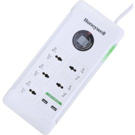 واقي التيار الكهربائي هانيويل بلاتينيوم بـ 5 منافذ مع منفذي USB، كابل بطول 1.5 متر، تقنية X3 MOV (أبيض) | HC000018/SRG/1.5M/WHT/5/2U/UK