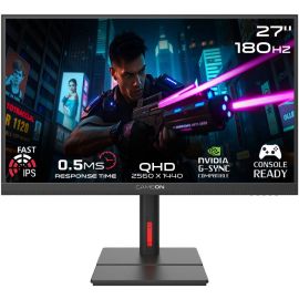 شاشة ألعاب GAMEON Midnight Signature Series مقاس 27 بوصة QHD Fast IPS 2560 × 1440 بمعدل تحديث 180 هرتز ووقت استجابة 0.5 مللي ثانية وتقنية AMD FreeSync وNVIDIA G-Sync، لون أسود