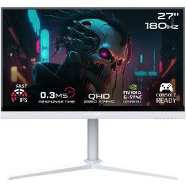 شاشة ألعاب GAMEON Artic Pro Series مقاس 27 بوصة QHD Fast IPS 2560 × 1440 بمعدل تحديث 180 هرتز ووقت استجابة 0.3 مللي ثانية وتقنية AMD FreeSync وNVIDIA G-Sync، باللون الأبيض