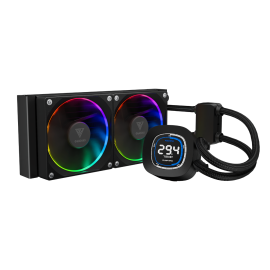 مبرد سائل GAMDIAS CHIONE M4-240 أسود AIO - مروحتان ARGB مقاس 240 مم و120 مم، وشاشة LCD مقاس 2.1 بوصة، ومضخة PWM حتى 5400 دورة في الدقيقة، ودعم مقبس عالمي