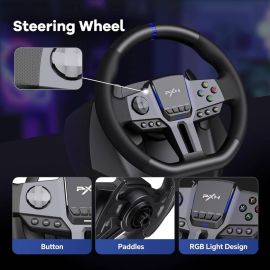 PXN V9 GEN2 Racing Wheel, 270° & 900° Rotation Angles, Hall Effect Pedals, RGB Light Strips, Adaptive Vibration & Dual Motor Force Feedback, PC, PS4, Xbox & Nintendo Switch, Black