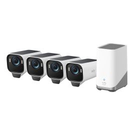EUFY T88943W1 eufyCam S3 Pro 4-Cam Kit, Solar Security Camera Outdoor Wireless with Solar Panel, Colour Night Vision, 4K, Forever Power 2.0, Face Recognition AI