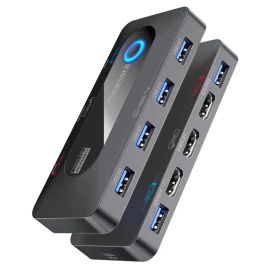 Promate MediaSwitch-KVM Dual HDMI 4K, 60Hz KVM Switch with USB-C Power, 4× USB-A 3.0 Expansion, Toggle Button & Included Cables
