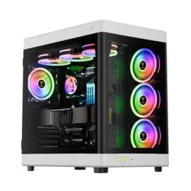 GAMDIAS NESO P1 Black/White Full Tower Gaming Case – Tempered Glass Panels, ARGB Fans, High Airflow, ATX/Micro ATX Support, Advanced Cable Management