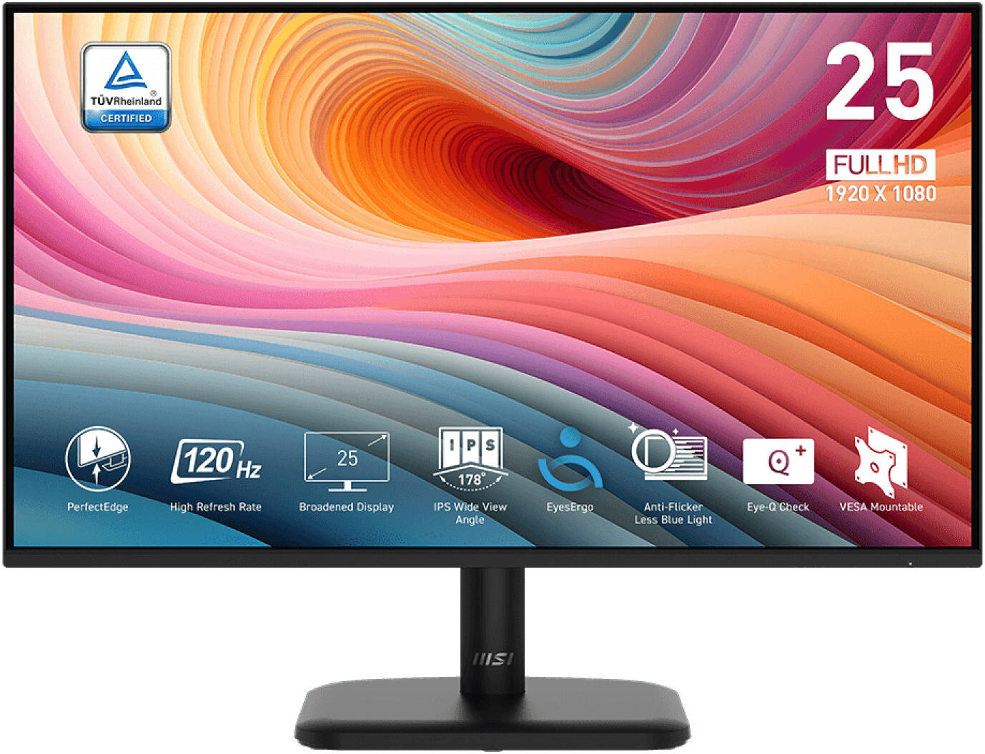 MSI PRO MP251L E2 Business Productivity Monitors 25" IPS 1920 x 1080 (FHD) Resolution Display 120Hz Refresh Rate, 1ms (MPRT) / 4ms (GTG) Response Time, Adaptive-Sync, 16.7m Color Display - Black