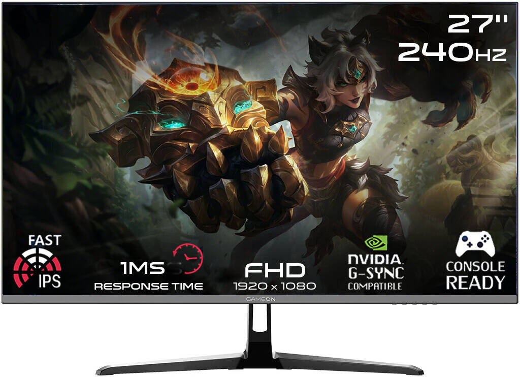 GAMEON GOESP27240IPS Esports Series Gaming Monitor 27" FHD 1920 x 1080 Fast IPS Display 240Hz Refresh Rate 1ms GTG Response Time HDR10 sRGB 99% 2× HDMI 2.1 2× DP 1.4 - Black