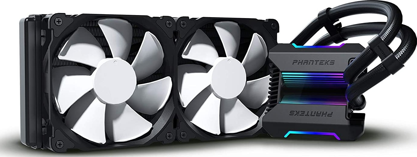 مبرد المعالج السائل Phanteks Glacier One 240MP D-RGB بتقنية التبريد المائي المتكامل AIO، مزود بمروحتين Silent PWM مقاس 120 مم، وغطاء مضخة بتصميم مرآة لا نهائية – أسود.