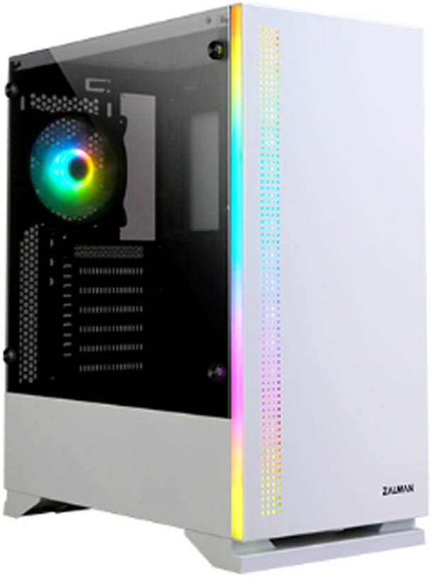 Zalman S5 White ATX Mid Tower Gaming Case, Tempered Glass Side Panel, RGB Front Lighting, Pre-Installed Fans, 240mm Radiator Support, ATX mATX Mini-ITX