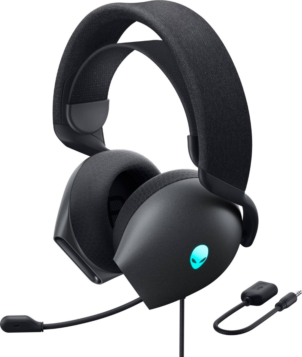 سماعة الألعاب السلكية Dell Alienware AW520H، بإضاءة RGB، مقاس المشغل 40 مم، نطاق استجابة التردد 20 هرتز – 40 كيلوهرتز، لون الجانب المظلم للقمر.