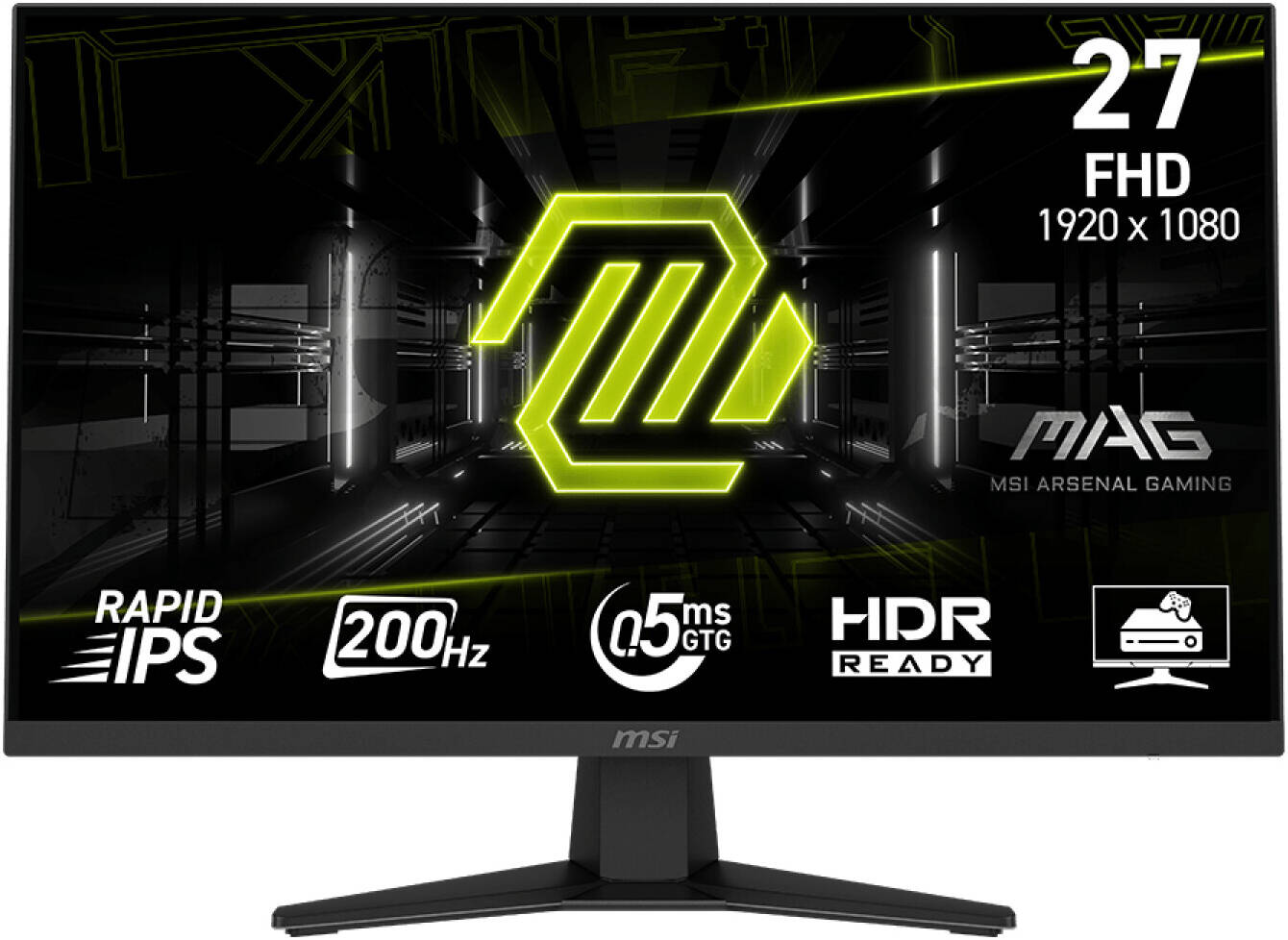 شاشة ألعاب إم إس آي MAG مقاس 27 بوصة 274F FHD IPS، 1920 × 1080، معدل تحديث 200 هرتز، 0.5 مللي ثانية (GtG)، وقت استجابة بتقنية Adaptive-Sync، شاشة ملونة 1.07b، لون أسود