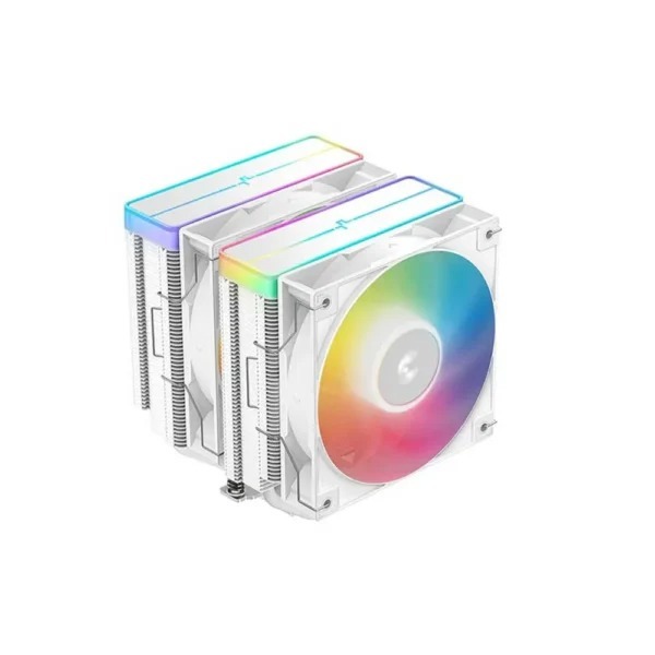 مبرد هوائي للمعالج DeepCool AG620 WH ARGB V2 بتصميم برج مزدوج، 6 أنابيب حرارية بحجم 6 مم، ومراوح PWM بإضاءة ARGB - أبيض