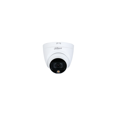 كاميرا داهوا DH-HAC-HDW1209TLQP-A-LED بدقة 2 ميجابكسل، كاملة الألوان، بتقنية HDCVI، سهلة التركيب، مزودة بإضاءة LED بيضاء دافئة بمدى 20 مترًا، وإضاءة ذكية، وميكروفون مدمج، وقابلة للتبديل بين CVI/CVBS/AHD/TVI، ومقاومة للماء والغبار بمعيار IP67، وجهد 12 فولت