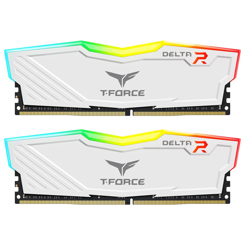 ذاكرة سطح مكتب TEAMGROUP T-Force Delta RGB بيضاء بسعة 16GB (2x8GB) من نوع DDR4 بسرعة 3600MHz وتوقيت CL18 RGB